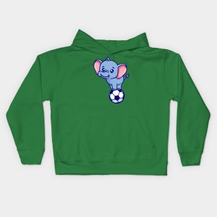 Cute Elephant Standing On Soccer Ball Cartoon Kids Hoodie